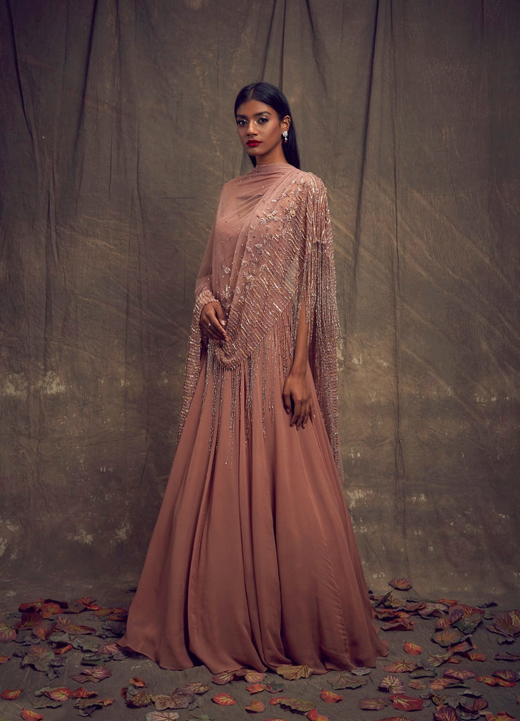 Dusty Rose Lehenga with Geometric Cut Out Blouse