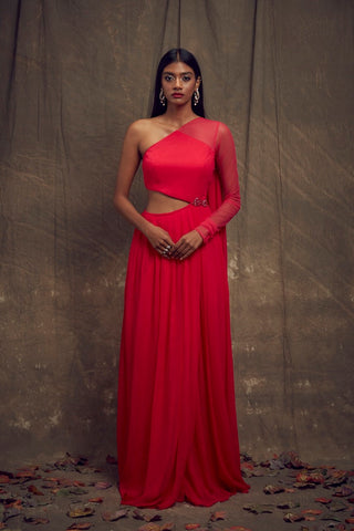 Red Double Layered Gown