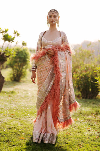 Ash Pink Chandelier Pearl Drop Saree Set