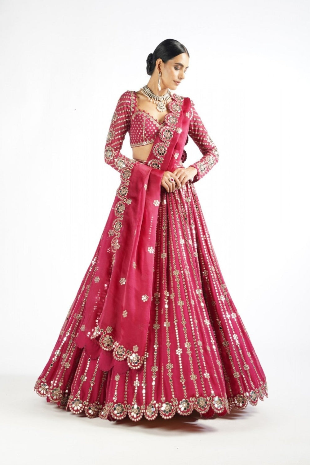 Mellow Wine Small Flower Linear Lehenga Set