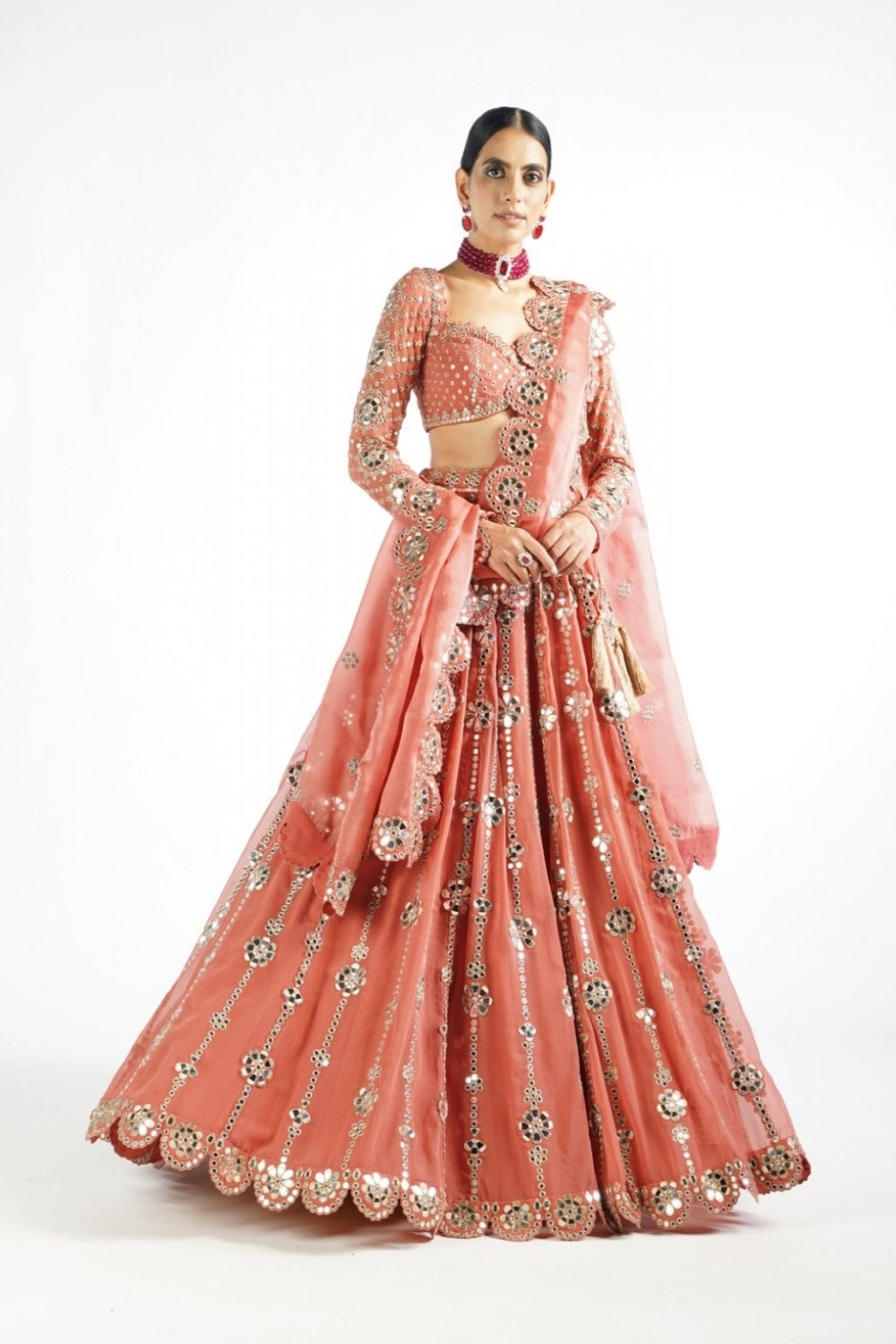 Mellow Rose Big Flower Linear Lehenga Set