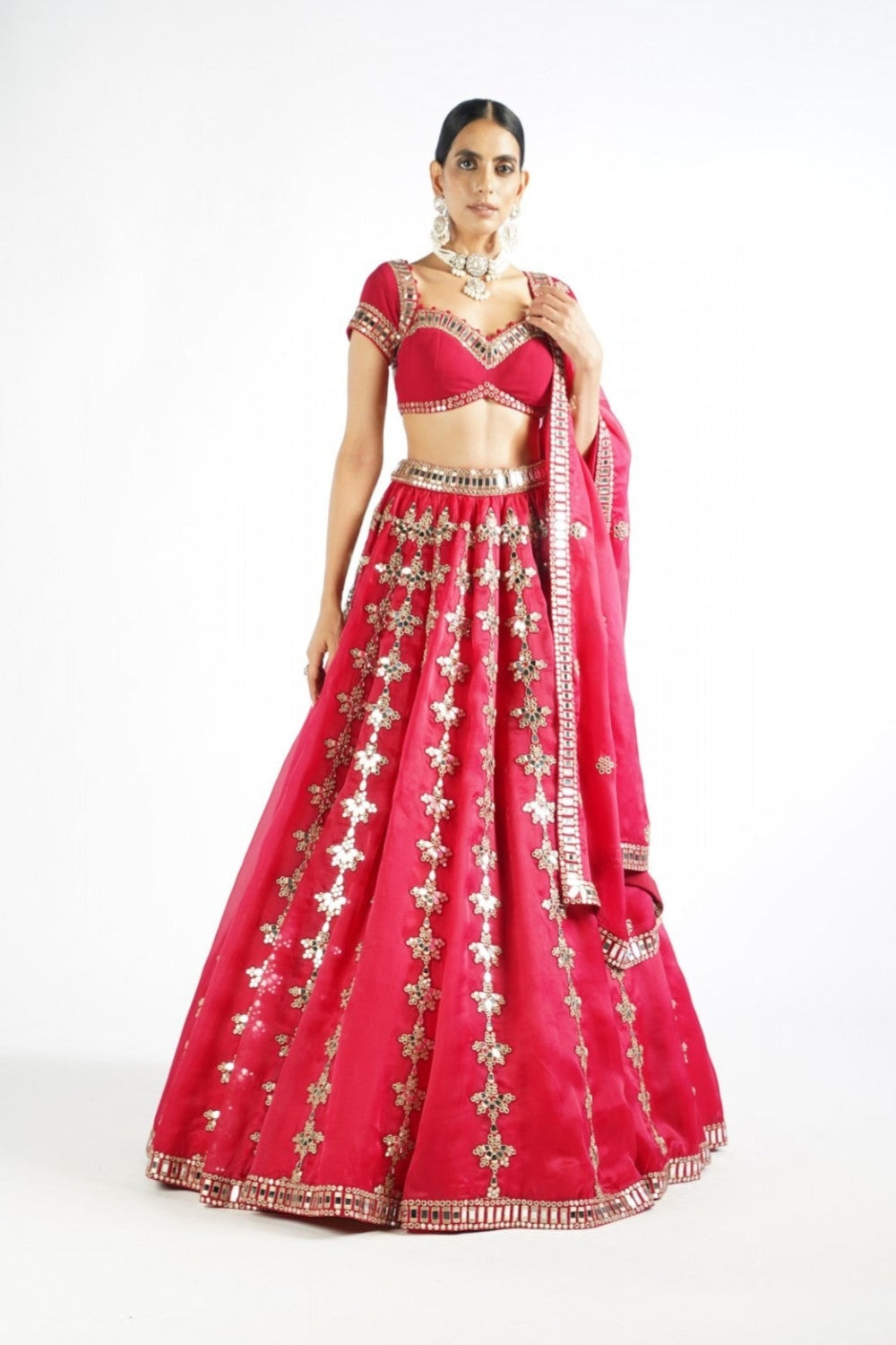 Crimson Red Chandelier Drop Lehenga Set