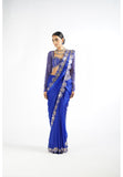 Royal Blue Mirror Work Blouse Saree Set