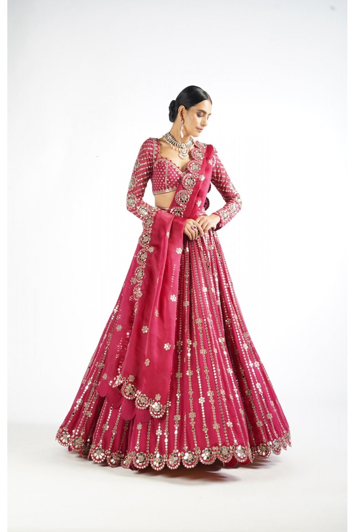 Mellow Wine Small Flower Linear Lehenga Set