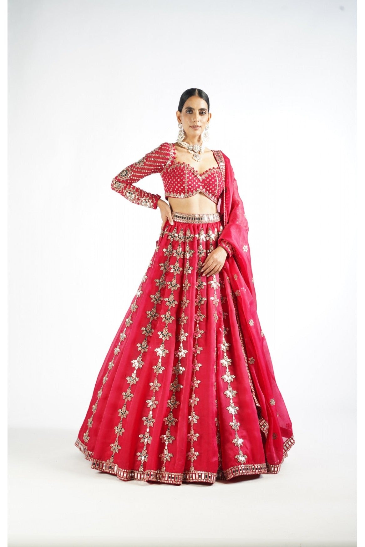 Crimson Red Chandelier Drop Lehenga Set