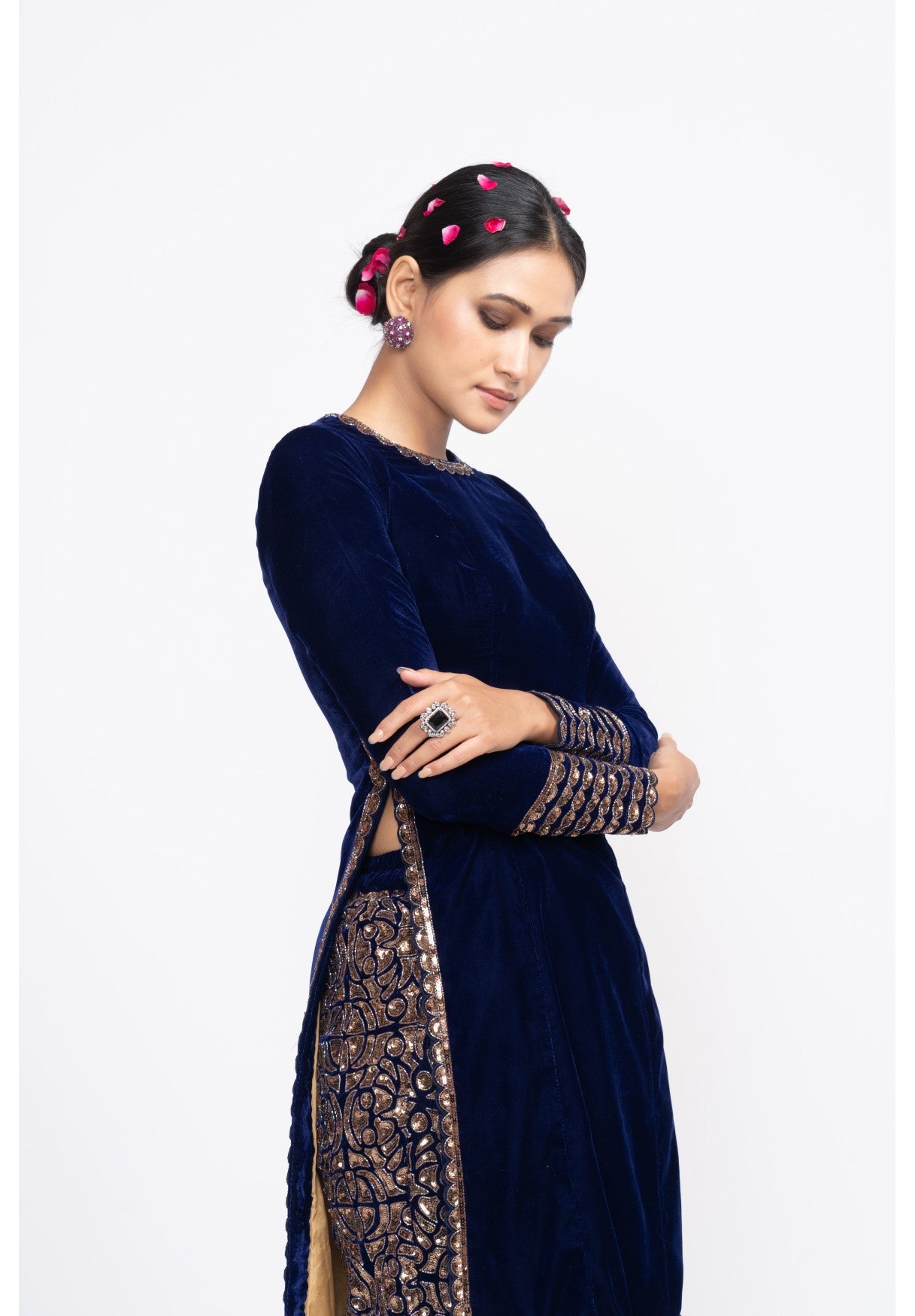 Navy Blue Velvet Kurta Set