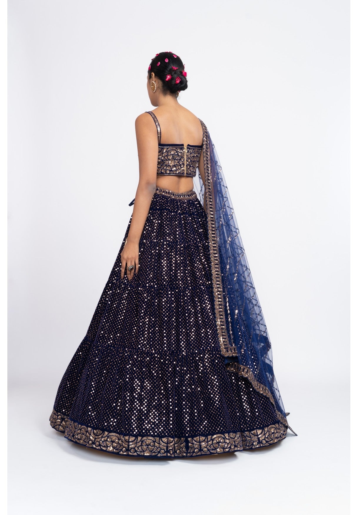 Navy Blue Dense Dot Corset Lehenga Set