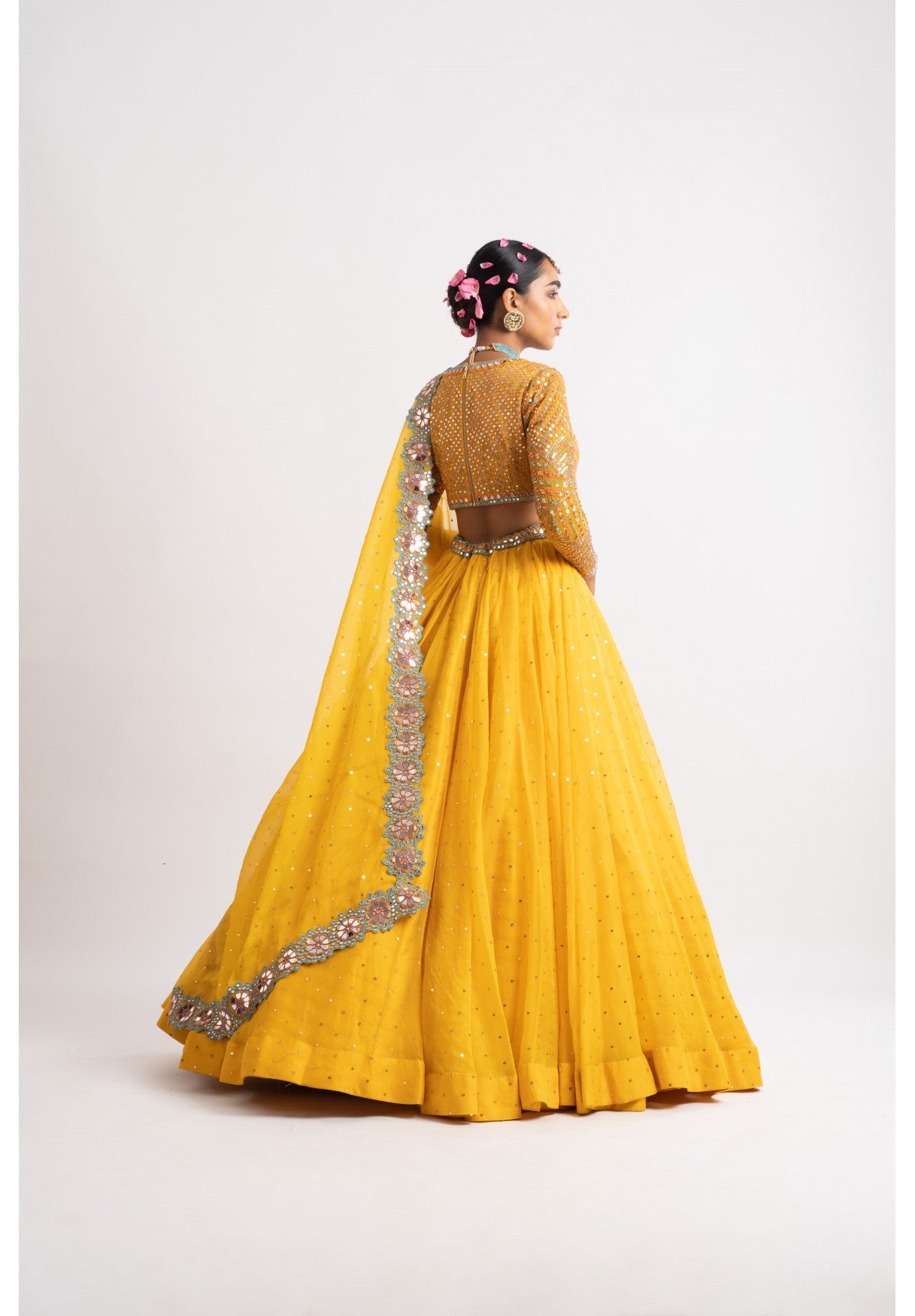 Yellow Silk Organza Lehenga Set