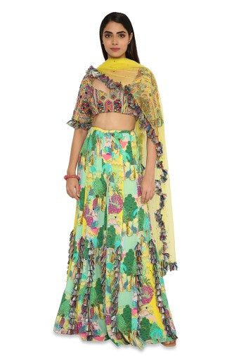 Adana Yellow Colour Georgette Embroidered Choli With Yellow Colour Sharara And Yellow Mukaish Organza Dupatta
