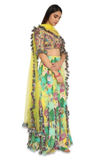 Adana Yellow Colour Georgette Embroidered Choli With Yellow Colour Sharara And Yellow Mukaish Organza Dupatta