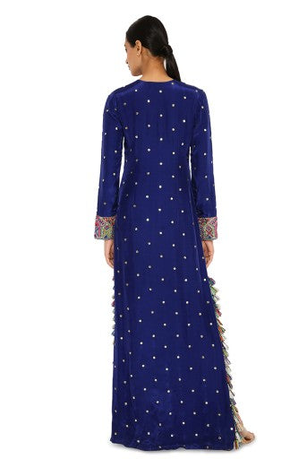 Adira Midnight Blue Colour Mukaish Silk Embroidered Kaftan