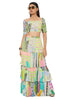 AGNES TROPICAL PRINT GEORGETTE EMBROIDERED TOP WITH LAYERED FRONT SLIT SKIRT