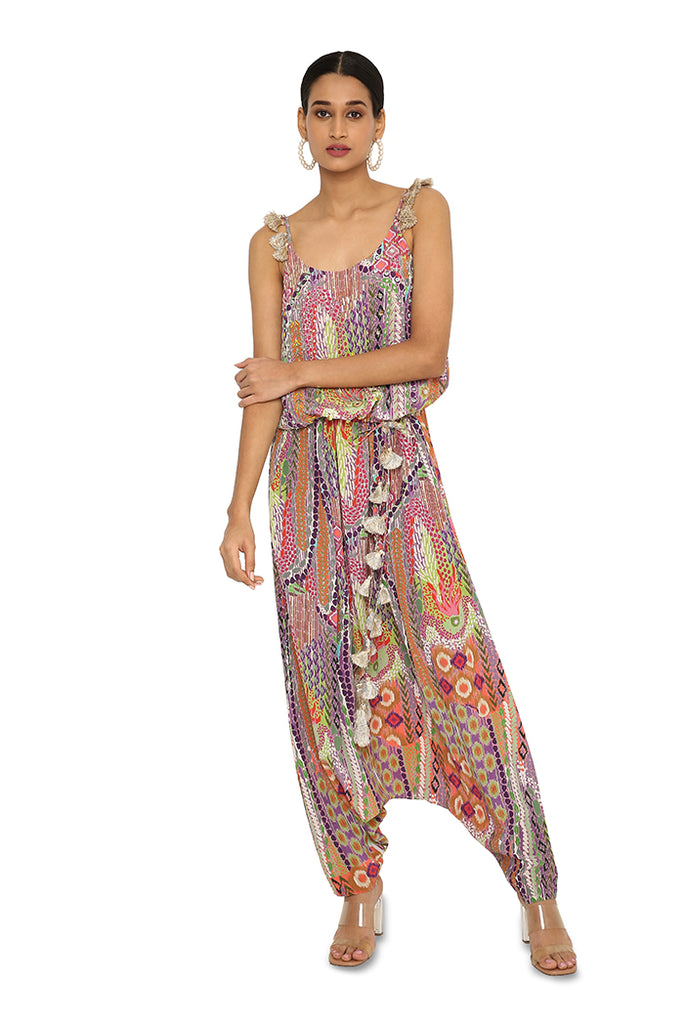 Aima African Print Embroidered Crepe Jumpsuit
