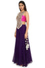 Alaine Hot Pink Colour Georgette Yoke Embroidered Bandhani Bustier And Purple Georgette Frill Sharara