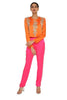 Amynah Orange Colour Satin Embroidered Top With Hot Pink Satin Pants