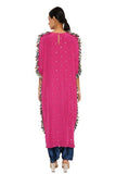 Asta Hot Pink Colour Silk Embroidered High-Low Kaftan With Midnight Blue Colour Salwaar