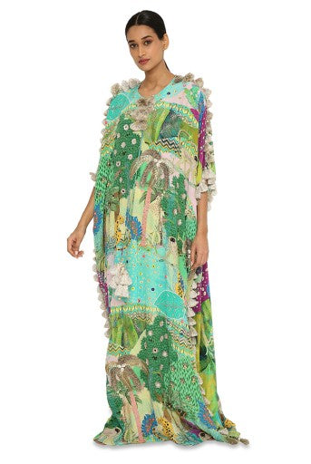 Aurora Kuno Print Crepe Embroidered Free Sized Kaftan