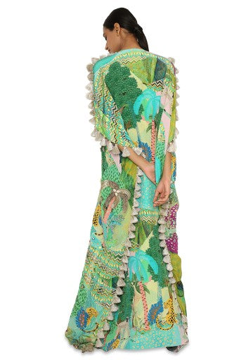 Aurora Kuno Print Crepe Embroidered Free Sized Kaftan