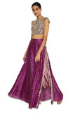 Belle Purple Colour Georgette Embroidered Choli With Purple Bandhani Skirt And Onion Pink Colour Bandhani Low Crotch Pants