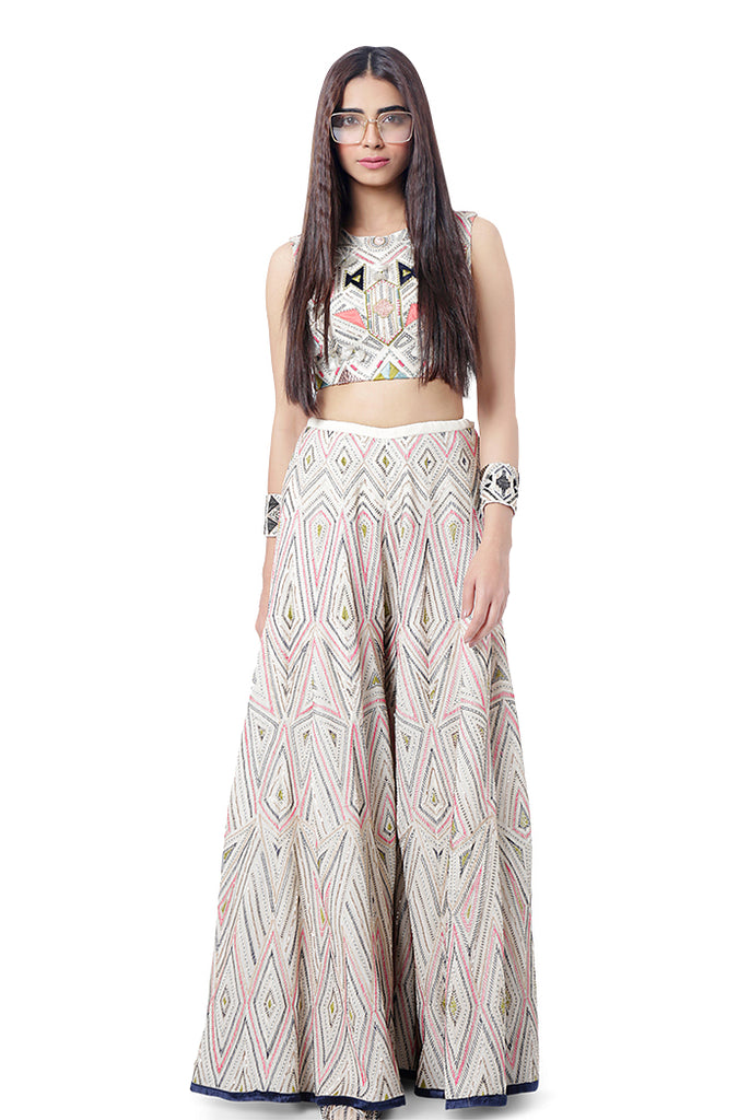 Hot Pink Floral Crop Top With Sharara Pants – Astha Narang
