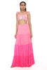 FLORENCE CORAL GEORGETTE EMBROIDERED TOP WITH CORAL AND PINK OMBRE SKIRT