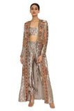 Hana Grey Colour Bandhani Silk Embroidered Jacket With Bustier And Jogger Pants