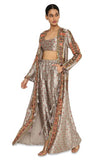 Hana Grey Colour Bandhani Silk Embroidered Jacket With Bustier And Jogger Pants