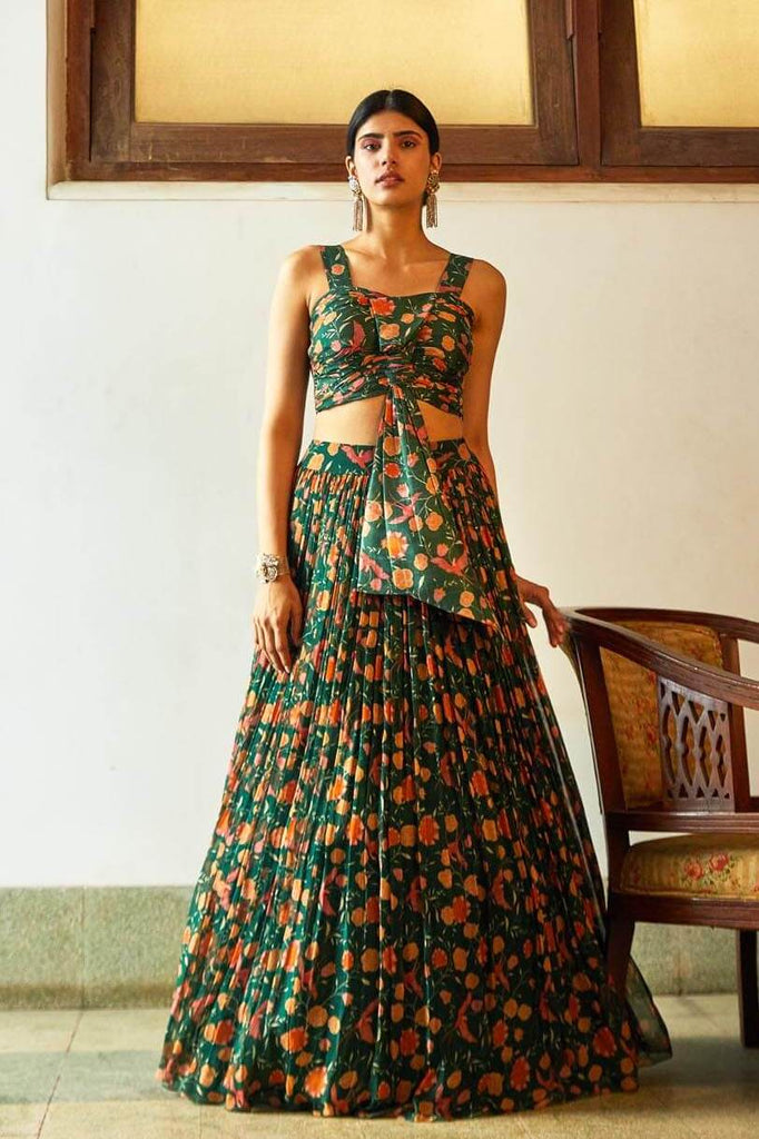 Green Tropical Bow Top & Skirt