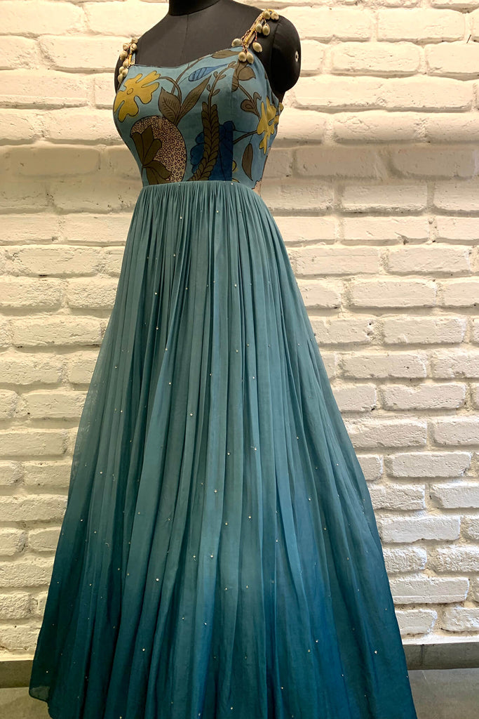 Blue Organza Maxi Dress