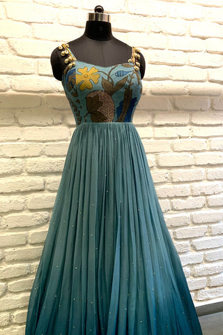Printed Organza Beadwork Gown