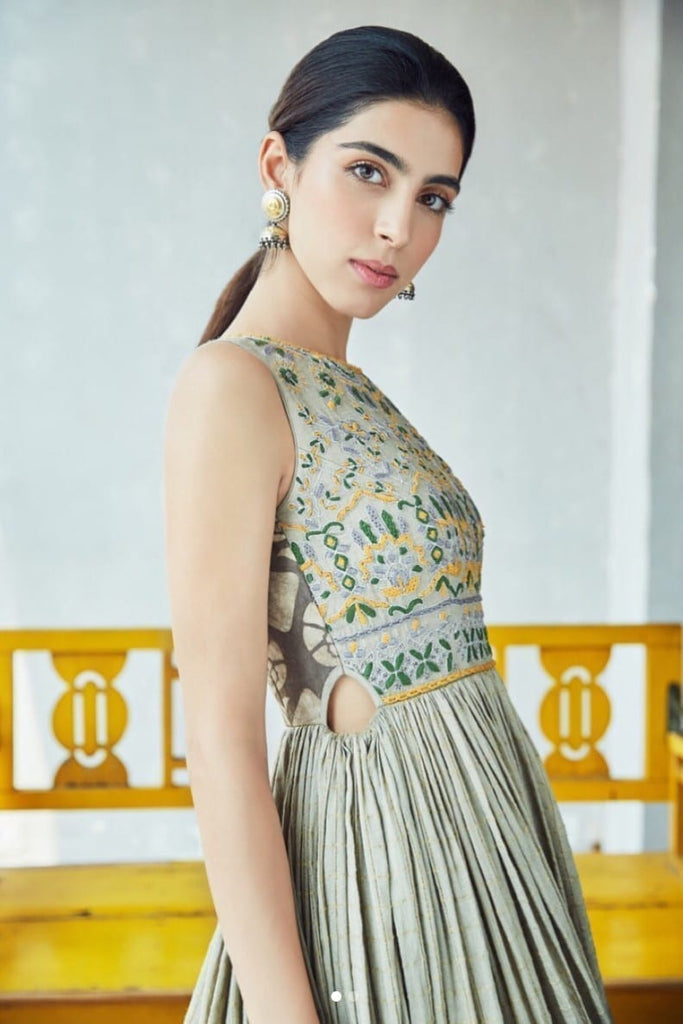 Designer Wear Readymade Kids Long Gown Blue Banarasi Silk Gowns | Long gown,  Silk gown, Designer wear