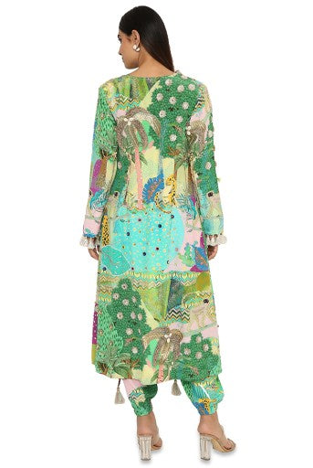 Insha Kuno Print Crepe Embroidered Jacket With Bustier And Jogger Pants