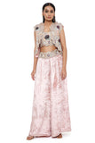 JIYA ROSE PINK GEORGETTE EMBROIDERED SCALLOP JACKET WITH FRONT EMBROIDERED BUSTIER AND PALAZZO
