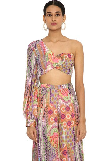 Juveria African Print Crepe One Shoulder Top With Palazzo