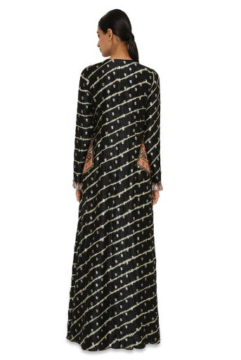 Maya Black Leheriya Banarasi Silk Embroidered Kurta With Orange Colour Georgette Pants