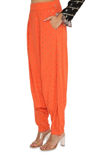 Maya Black Leheriya Banarasi Silk Embroidered Kurta With Orange Colour Georgette Pants