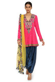 Medinna Hot Pink Colour Embroidered Kurta With Midnight Blue Colour Salwar And Yellow Net Dupatta