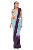 NIYA OFF WHITE GEORGETTE EMBROIDERED CHOLI WITH POWDER BLUE AND PURPLE GEORGETTE SEQUINS SAREE