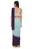 NIYA OFF WHITE GEORGETTE EMBROIDERED CHOLI WITH POWDER BLUE AND PURPLE GEORGETTE SEQUINS SAREE