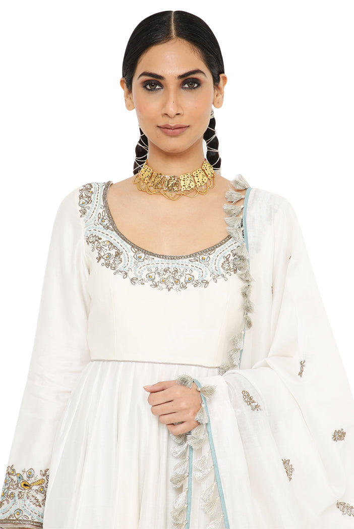 NAJMA OFF WHITE EMBROIDERED SHORT ANARKALI