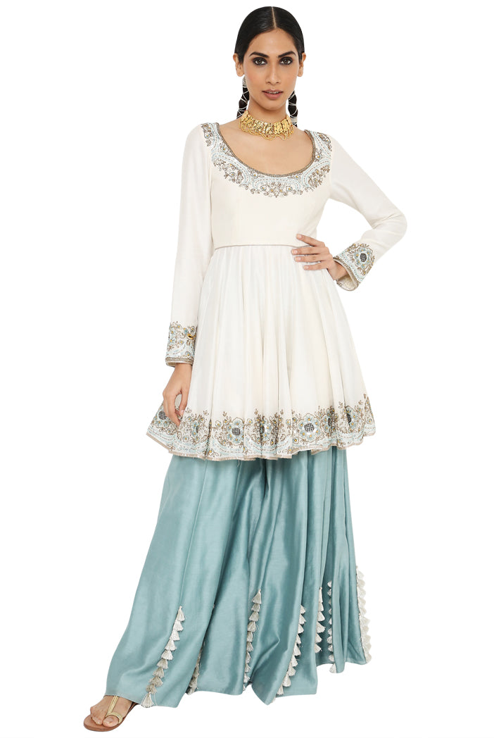 NAJMA OFF WHITE EMBROIDERED SHORT ANARKALI