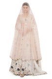 PADMA OFF WHITE GEORGETTE EMBROIDERED CHOLI AND LEHENGA WITH MUKAISH ORGANZA DUPATTA AND ROSE PINK EMBROIDERED TULLE VEIL