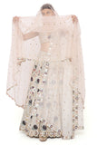 PADMA OFF WHITE GEORGETTE EMBROIDERED CHOLI AND LEHENGA WITH MUKAISH ORGANZA DUPATTA AND ROSE PINK EMBROIDERED TULLE VEIL