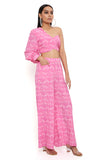 PINK KITE PRINT CREPE ONE SHOULDER TOP WITH PALAZZO