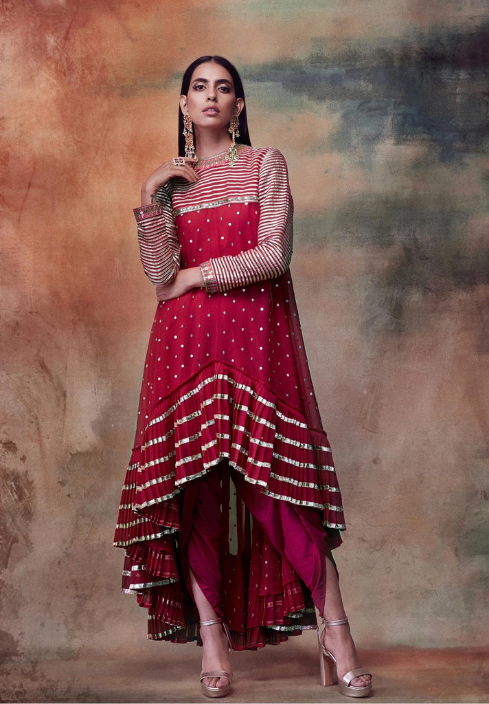 Festive Embroidered HighLow Kurta With Matching Pants