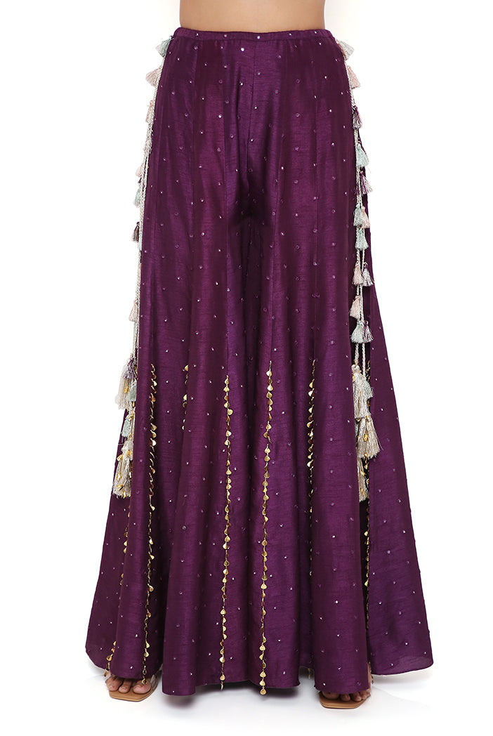 PURPLE GEORGETTE EMBROIDERED CHOLI WITH ABLA SILK SHARARA