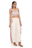 RENE STONE GEORGETTE EMBROIDERED BUSTIER WITH PLAIN CROPPED CULOTTE PANTS