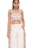RENE STONE GEORGETTE EMBROIDERED BUSTIER WITH PLAIN CROPPED CULOTTE PANTS