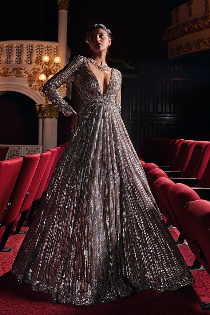 Dark Brown Long Fitted Sequin Prom Dress – Aquarius Brand