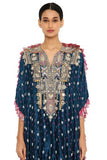 Selima Midnight Blue Colour Bandhani Silk Embroidered High Low Kurta With Jogger Pants